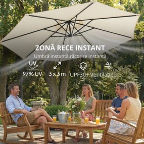Umbrela pentru Gradina Outsunny Brat cu Manivela, Φ3x2.5m, Alba | Aosom Romania