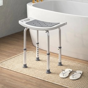 HOMCOM Scaun de Duș din Aluminiu și Plastic Antialunecare, Înălțime Reglabilă 6 Niveluri 39-52cm, Gri | Aosom Romania