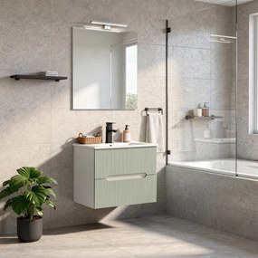 Trent mobilier de baie 60 cm lavoar ceramic (2 sertare) cu oglindă 60x80 cm alb-verde