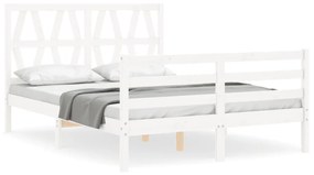 3194357 vidaXL Cadru de pat cu tăblie, 140x190 cm, alb, lemn masiv