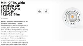 Spot LED incastrabil MINI-OPTIC White downlight LED CRI95 17/24W 3000K 20° 1920/2615 lm