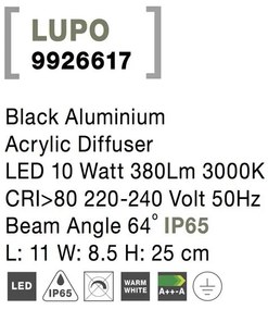 Aplica perete LED moderna pentru iluminat exterior IP65 LUPO