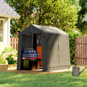 Outsunny Cort garaj 2,3 x 1,9 m, rezistent la apă, cort pentru unelte cu ușă rulabilă cu fermoar, ventilație, acoperiș în două ape, gri închis | Aosom Romania