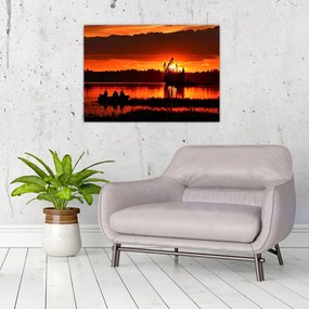 Tablou pe sticlă - Pescari pe lac (70x50 cm)