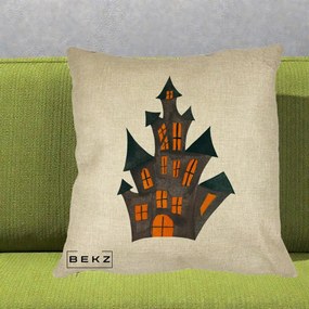 Perna Decorativa Halloween Casa Bantuita Minimalista, 40x40 cm, Crem, Husa Detasabila, Perna Inclusa, BEKZ®