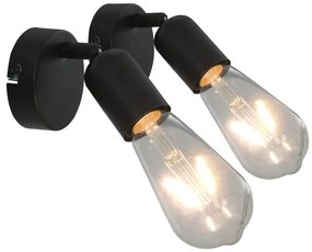 vidaXL Spoturi luminoase cu becuri filament, 2 buc., negru, 2 W, E27