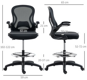 Scaun de birou reglabil în înălțime Vinsetto, cu suport pentru picioare, 59 cm x 65 cm x 122 cm, Negru | Aosom Romania