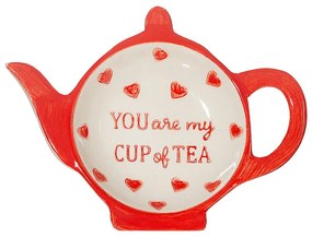 Tăviță pentru pliculețe de ceai roșie/albă din ceramică You are My Cup of Tea – Sass &amp; Belle