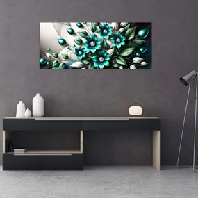 Tablou - Flori turcoaz 3D (120x50 cm)