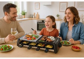 Gratar raclette Techwood TRGP-896, 1200W, Termostat, 8 mini raclette, Protectie dubla, Negru