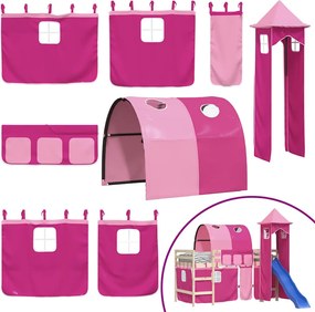 vidaXL Perdele pentru pat etajat cu tunel și turn, roz