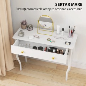 HOMCOM Masă de Toaletă Elegantă cu Sertar Spațios din Lemn Alb 100x40x74 cm | Aosom Romania