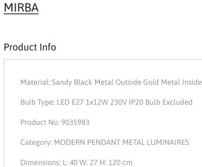 Lustra/Pendul design modern MIRBA negru