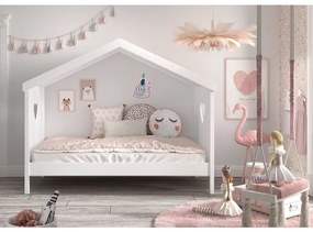 Pat Căsuță AMORI, 90x200 cm, Alb ,Pin Scandinavian și MDF – Vipack