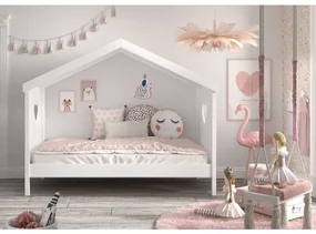 Pat Căsuță AMORI, 90x200 cm, Alb ,Pin Scandinavian și MDF – Vipack