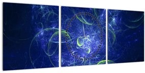 Tablou - abstracție albastră (cu ceas) (90x30 cm)