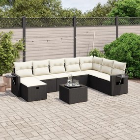 3263902 vidaXL Set mobilier de grădină cu perne, 9 piese, negru, poliratan