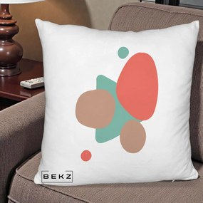 Perna Decorativa Abstract Forme Coral Turcoaz, 40x40 cm, Alb Pufos, Husa Detasabila, Perna Inclusa, BEKZ®