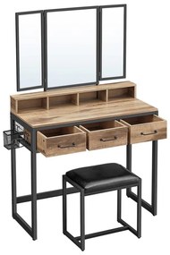 Masă de toaletă cu taburet FLORA, 28,6x42 cm, maro/negru