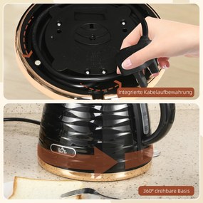 HOMCOM Fierbător electric, 1,7L, 2,2kW, funcție de fierbere rapidă cu filtru anticalcar detașabil și lavabil | Aosom Romania