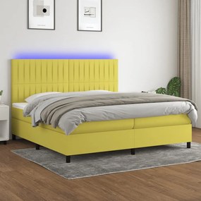 3135068 vidaXL Pat cu arcuri, saltea și LED, verde, 200x200 cm, textil