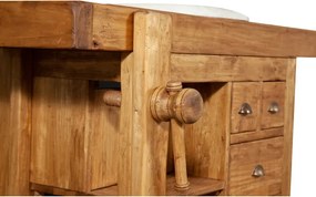 Mobilier de baie, L116 63 H90 cm, 4 sertare, natur, lemn masiv, chiuveta din marmura