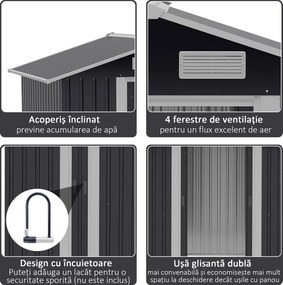 Outsunny Magazia de Gradina, sopron pentru Scule, casuta de unelte din Otel Zincat cu Usa Culisanta Dubla, Negru | Aosom Romania