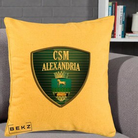Perna Personalizata CSM Alexandria Fotbal, 40x40 cm, Galben, Husa Detasabila, Perna Inclusa, BEKZ®