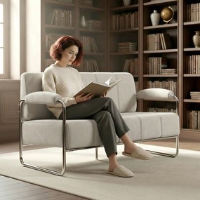 HOMCOM Canapea cu 2 Locuri Tapițată în Chenille cu Cusături Duble, Canapea Modernă cu Brațe și Picioare din Oțel, pentru Living, Birou și Dormitor, 120x73x76 cm, Bej | Aosom Romania