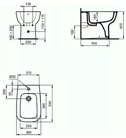 Bideu pe pardoseala BTW Ideal Standard Esedra, alb - T281301