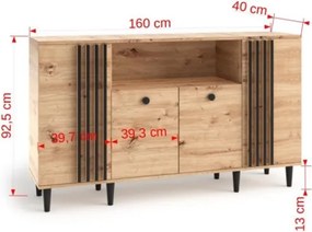 Comodă LIVIA 04 – 160x40x92.5 cm – Stejar Artisan