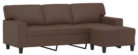 Canapea cu 3 locuri si taburet, maro, 180 cm, piele ecologica