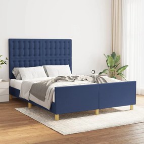Cadru de pat cu tablie, albastru, 140x200 cm, textil Albastru, 140 x 200 cm, Nasturi de tapiterie