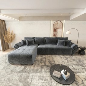 Colțar extensibil dumonde cu ladă de depozitare si sezut confortabil din spuma high-density, Berlin XL Euphoria Graphite 350x185 cm