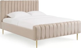Pat tapițat Livani 160x200 - catifea bej Velluto 2 / picioare aurii