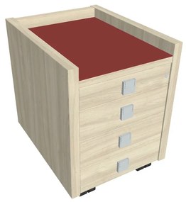 Comodă mobilă Verno 47 x 60 cm cu sticlă, 4 sertare, salcâm / roșu
