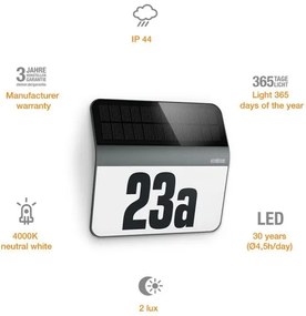 Număr de casă LED solar STEINEL 035730 XSolar LH-N LED/0,03W IP44