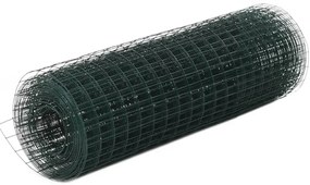 vidaXL Plasă de sârmă găini, verde, 10 x 0,5 m, oțel cu înveliș PVC