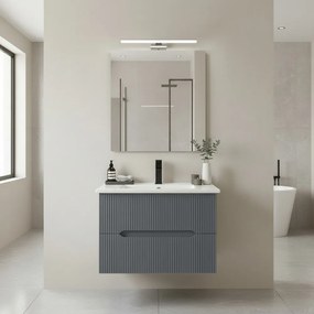 Trent mobilier de baie 60 cm chiuvetă ceramică (2 sertare) cu oglindă 60x80 cm gri antracit