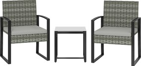Outsunny Set bistro din ratan, set mobilier de grădină 3 piese cu 2 scaune de grădină, masă de cafea, perne detașabile Gri deschis | Aosom Romania