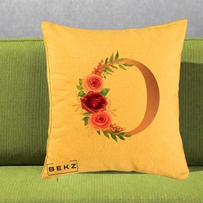 Cadou Personalizat - Perna Personalizata Monograma Rose Gold Litera O, 40x40 cm, Galben, Husa Detasabila, Perna Inclusa, BEKZ®