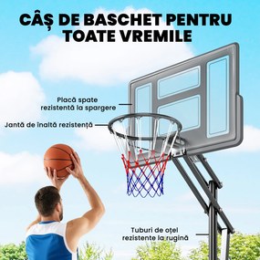 SPORTNOW Coș de Baschet Reglabil 235-305cm, Rezistent la Impact, Negru | Aosom Romania