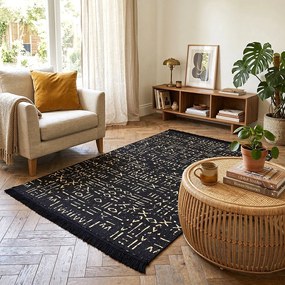 Covor Tesut Traditional, 2 fete, Model Tribal Etnic Negru-Bej, 80x150 cm
