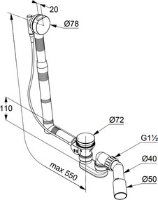 Sifon cada baie cu preaplin Kludi Rotexa, crom lucios