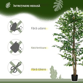 HOMCOM Plantă Artificială de Ficus cu 1260 Frunze, Plantă Artificială cu Ghiveci Inclus, Ø17,5x14,5 cm, Verde | Aosom Romania