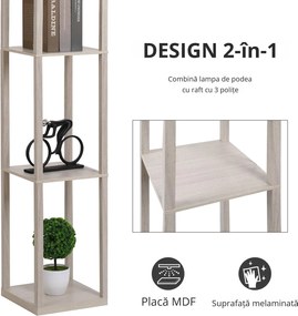 HOMCOM Lampă de podea cu rafturi integrate, Suport E27, 40W, Design Modern din MDF, 26x26x160cm, Stejar | Aosom Romania