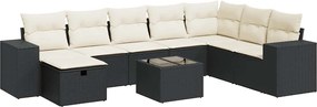 vidaXL Set mobilier de grădină cu perne, 9 piese, negru, poliratan