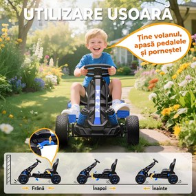 AIYAPLAY Kart cu pedale pentru copii 3-6 ani, max. 50 kg, cu suport pentru pahar și roți EVA antiderapante, albastru | Aosom Romania