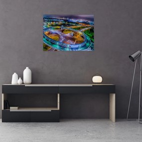 Tablou pe sticlă panorama orașului nocturn (70x50 cm)