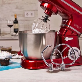 Second hand: Mixer planetar Royalty Line RL-PKM1900.7, 1900W, Cupa inox 6.5 L, 6 viteze + Pulse, Accesorii, Rosu